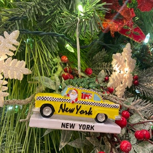 3D Nyc Santa Driving A Taxi With Tree Christmas Ornament