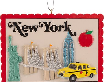 Tarjetas de felicitación vintage de Nueva York con adorno navideño del puente de Brooklyn