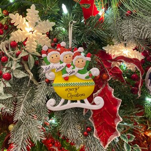Yellow & Red Checkers Cab Taxi Sleigh Family Christmas Ornaments 3~5
