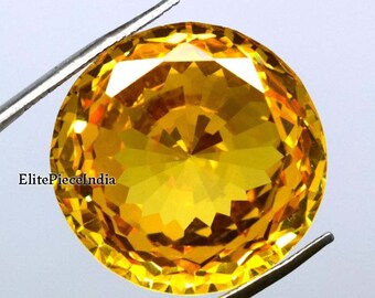 Saphir naturel grande taille, 37,45 carats, saphir jaune, taille ronde, facette, saphir en vrac, saphir certifié, pendentif saphir jaune naturel