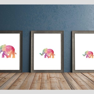 Set of 3 Multicoloured Elephant Prints (A4/A3)
