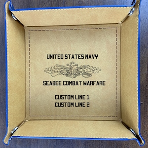 Leather Desk Valet - US Navy SeaBee Combat Warfare Badge