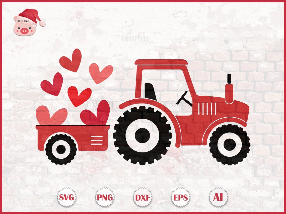 Valentines Day Tractor SVG, Tractor With Hearts PNG, Valentine Tractor ...