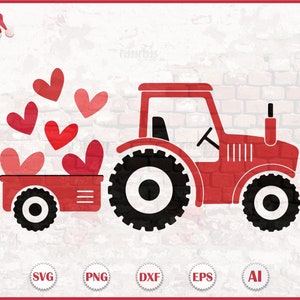 Valentines Day Tractor SVG, Tractor With Hearts PNG, Valentine Tractor ...
