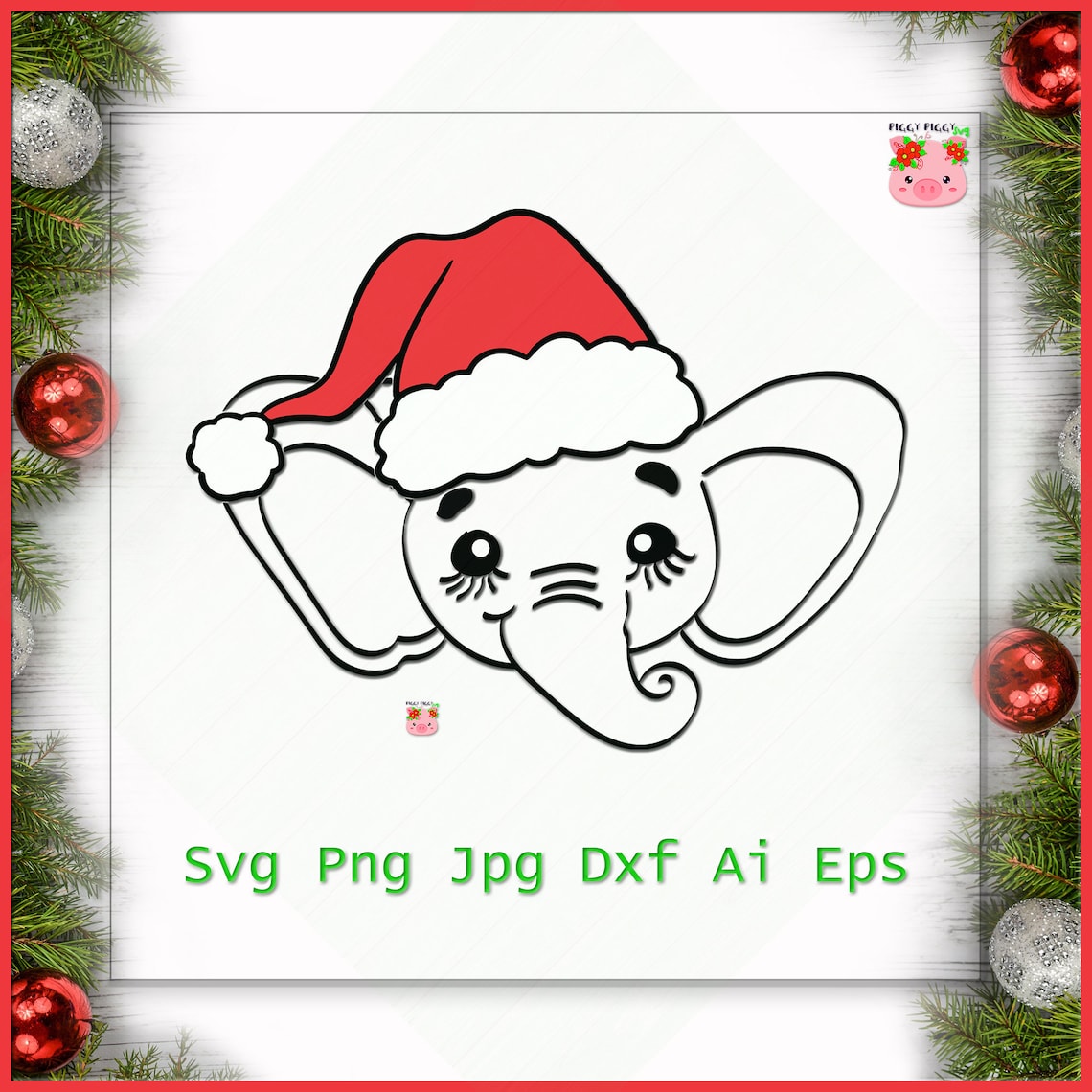 Download Elephant Santa Hat SVG file Elephant with Hat svg ...