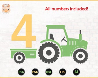 Tractor Green SVG, Birthday Tractor with numbers, Farm Tractor, Farm Birthday, Green Tractor PNG, Tractor Farm SVG, Tractor svg, Big Tractor