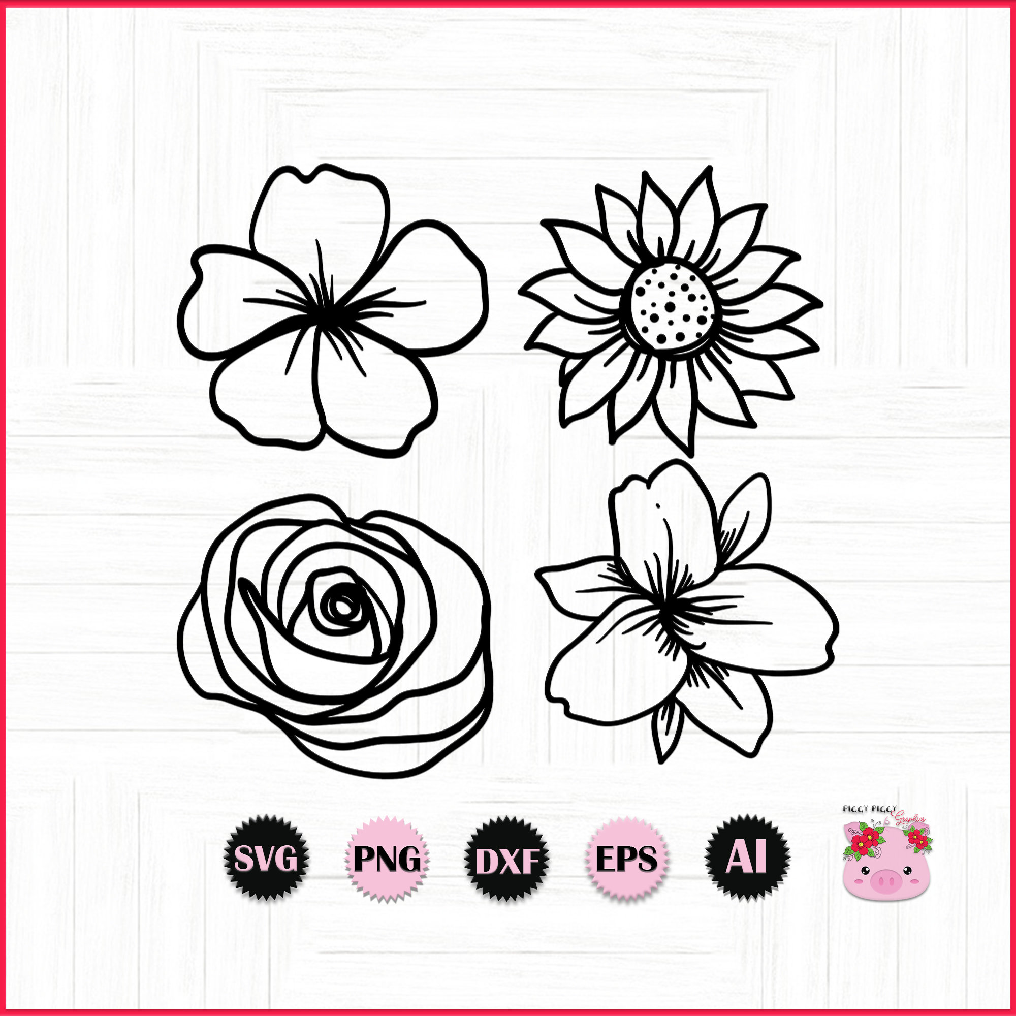 Flowers Drawing SVG Flowers PNG Flowers Silhouettes Flowers Etsy