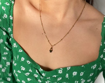 Hamsa Hand Necklace, Gold Cable Chains, Hamsa hand Gold Necklace