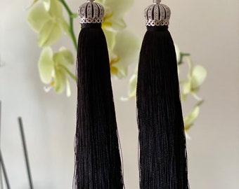Handmade earrings tassels black color!