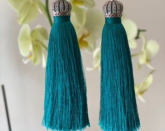 Handmade earrings green tassels!