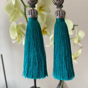 Handmade earrings green tassels!