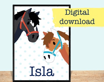 Personalised horse print- digital download, horse gifts, custom horse poster, pony print, room decor for kids,personalised room decor