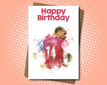 Thierry Henry / Arsenal Fan legend themed Birthday Card - Watercolour Print (Unofficial) - 100% Recycled Greeting Card