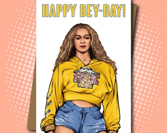 Beyonce Knowles inspired Birthday Card - 'Happy Bey-day!' - 100% Recycled Greeting Card