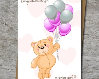 Congratulations a New Baby Girl Card - 100% Recycled Greeting Card
