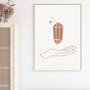 Crystal print, Boho gemstone printable art, Quartz print, Boho Wall Decor, Minimalist poster, Line art illustration, Digital print