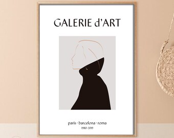 Contemporary exhibition print, Abstract face wall art, Modern scandinavian art print, Gallery poster, Line art print, Digital Download