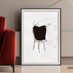 Female figure art print, Modern woman print, Minimalist woman portrait, Color block printable wall art, Black and white digital print
