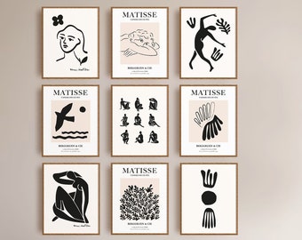 Black and White Matisse Print Set of 9, Minimalist Gallery Wall Art, Modern Printable Wall Art, Aesthetic Wall Decor, Abstract Wall Art