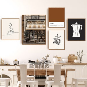 Conjunto de pôsteres de placas de café com 5 impressões, decoração moderna de cozinha, presente para amantes de café, conjunto de parede de galeria, arte de parede minimalista para impressão, bar doméstico