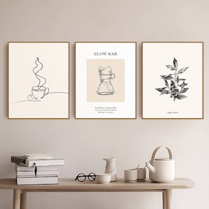 Conjunto minimalista de impressão de bar de café com 3, decoração moderna de parede de cozinha, pôster de amante de café, arte de parede imprimível, impressão de citações de café, arte boho