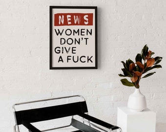 Funky News Poster, maximalistisches eklektisches Dekor, feministische inspirierende Zitate, trendiges Retro Poster, ästhetische druckbare Wandkunst, groovige Kunst