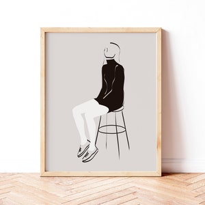Impresión de arte de mujer moderna, Figura femenina imprimible arte de pared, Ilustración de la mujer, Cartel abstracto, Chica de silueta minimalista, Regalo para ella