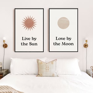 Celestial Decor Sun and Moon Wall art, Above bed decor, Bedroom wall decor, Set of 2 prints, Printable wall art, Instant download