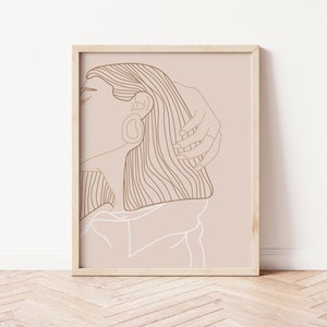 Minimal line art woman, Woman line art print, Modern woman portrait, Minimalist female print, Woman face line art poster, Digital print