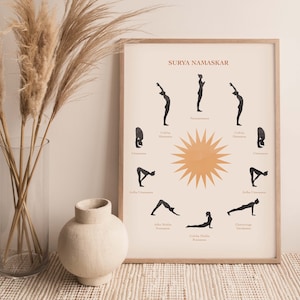 Sun Salutation Yoga Poster Decor Digital Print Boho Decor Surya Namaskar Yoga Art Instant Download Yoga Poses Wall Art