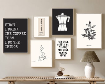 Láminas artísticas de cafetería: Galería moderna en blanco y negro (descarga digital)