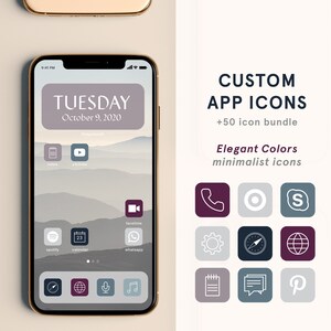 iOS App Icon Bundle, App cover iphone, Aesthetic app icons cover, App icons elegant colors, iPhone ios14 App Icons, 50 App Pack