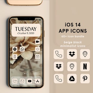 iOS App Icon Bundle, App cover iphone, Aesthetic app icons cover, App icons neutral beige and black, iPhone ios14 App Icons,