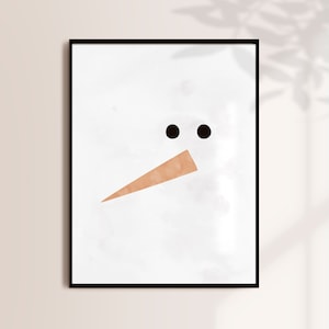 Impresión de arte moderno del muñeco de nieve, arte de la pared de Navidad, decoración minimalista del arte de las vacaciones, impresión de Navidad, decoración de la pared de Navidad escandinava