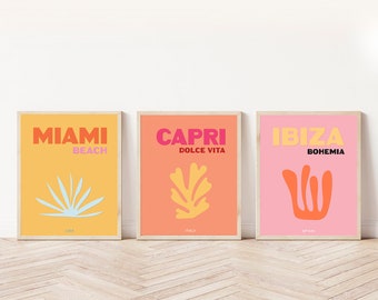 Preppy Travel Poster Print Set: Miami, Ibiza, Capri (Digital Download)