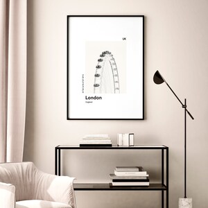 Cartel imprimible LONDRES, impresión del horizonte de la ciudad, impresión del ojo moderno de Londres, impresión moderna de la ciudad, impresión en blanco y negro, regalo de viaje imagen 4