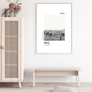 Cartel imprimible PARIS, impresión del horizonte de la ciudad, impresión moderna de la ciudad europea, impresión minimalista de la ciudad, impresión en blanco y negro, regalo de viaje imagen 2