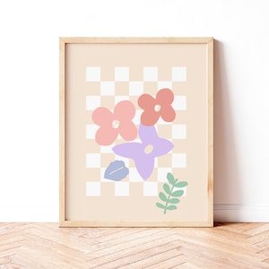 Flower Market Print, Danish Pastel Decor, Checkerboard Print, Abstract Floral Print, Printable Wall Art, Boho Art Print, Digital Download