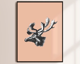 Vintage Christmas Decor, Deer Art Print, Holiday Wall Art, Christmas Printable Holiday Decor, Christmas Sign, Digital Download, Winter Decor