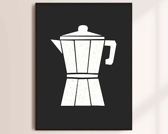 Coffee art print, Moka pot print, Coffee maker poster, Vintage kitchen decor, Retro bar wall art, Drink poster, Coffee lover, Minimalist art