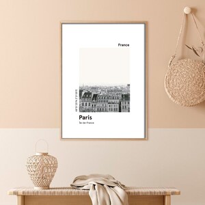 Cartel imprimible PARIS, impresión del horizonte de la ciudad, impresión moderna de la ciudad europea, impresión minimalista de la ciudad, impresión en blanco y negro, regalo de viaje imagen 7