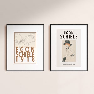 Schiele Gallery wall set of 2 prints, Egon Schiele Print, Set of 2 Schiele poster decor, Schiele gallery wall art, Contemporary art print
