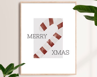 Minimalistische kerstprint met snoepriet: Scandinavisch kerstdecor (digitale download)