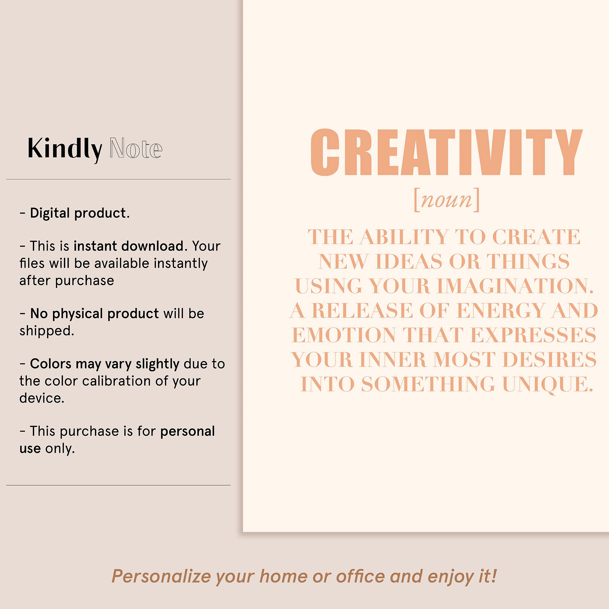Creativity Definition Print Dictionary Printable Office Etsy