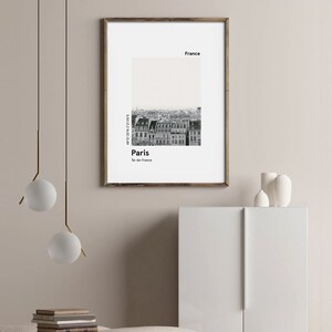 Cartel imprimible PARIS, impresión del horizonte de la ciudad, impresión moderna de la ciudad europea, impresión minimalista de la ciudad, impresión en blanco y negro, regalo de viaje imagen 5