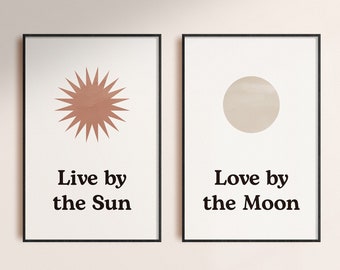 Láminas de arte celestial de sol y luna: decoración bohemia (juego de 2) (descarga digital)
