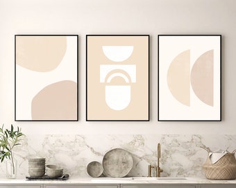 Set of 3 Abstract Wall Art Prints, Minimalist Decor, Modern Wall Art, Scandinavian Decor, Neutral Beige Printable Art, Instant download