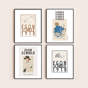 Gallery wall set of 4 prints, Egon Schiele Print, Set of 4 Schiele poster decor, Schiele gallery wall art, Contemporary art print
