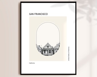 Cartel de SAN FRANCISCO, arte de pared imprimible de San Francisco, impresión minimalista de San Francisco, impresión moderna de la ciudad, impresión del horizonte, regalo de viaje