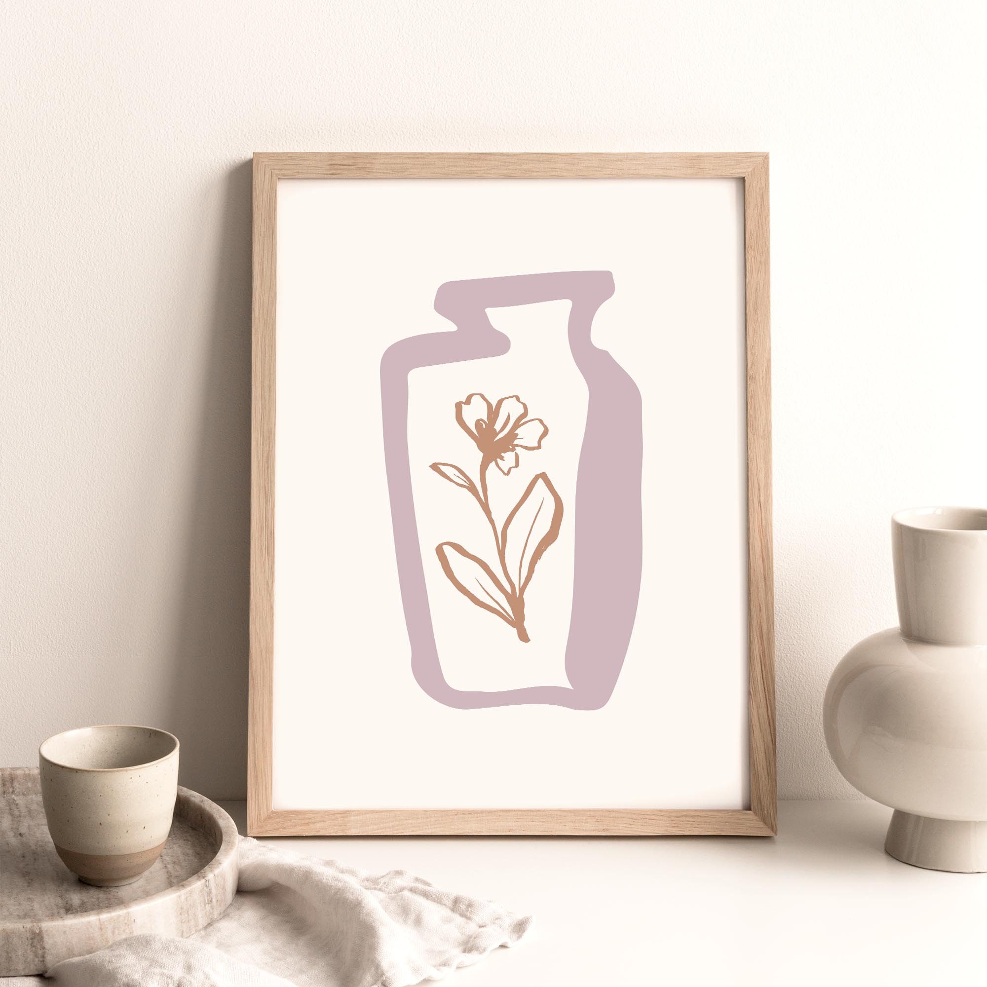 Abstract Pottery Wall Print, Flower Art Print, Botanical Danish Pastel Decor, Ceramic Vase Print, Modern Printable Wall Art, Boho Art Print
